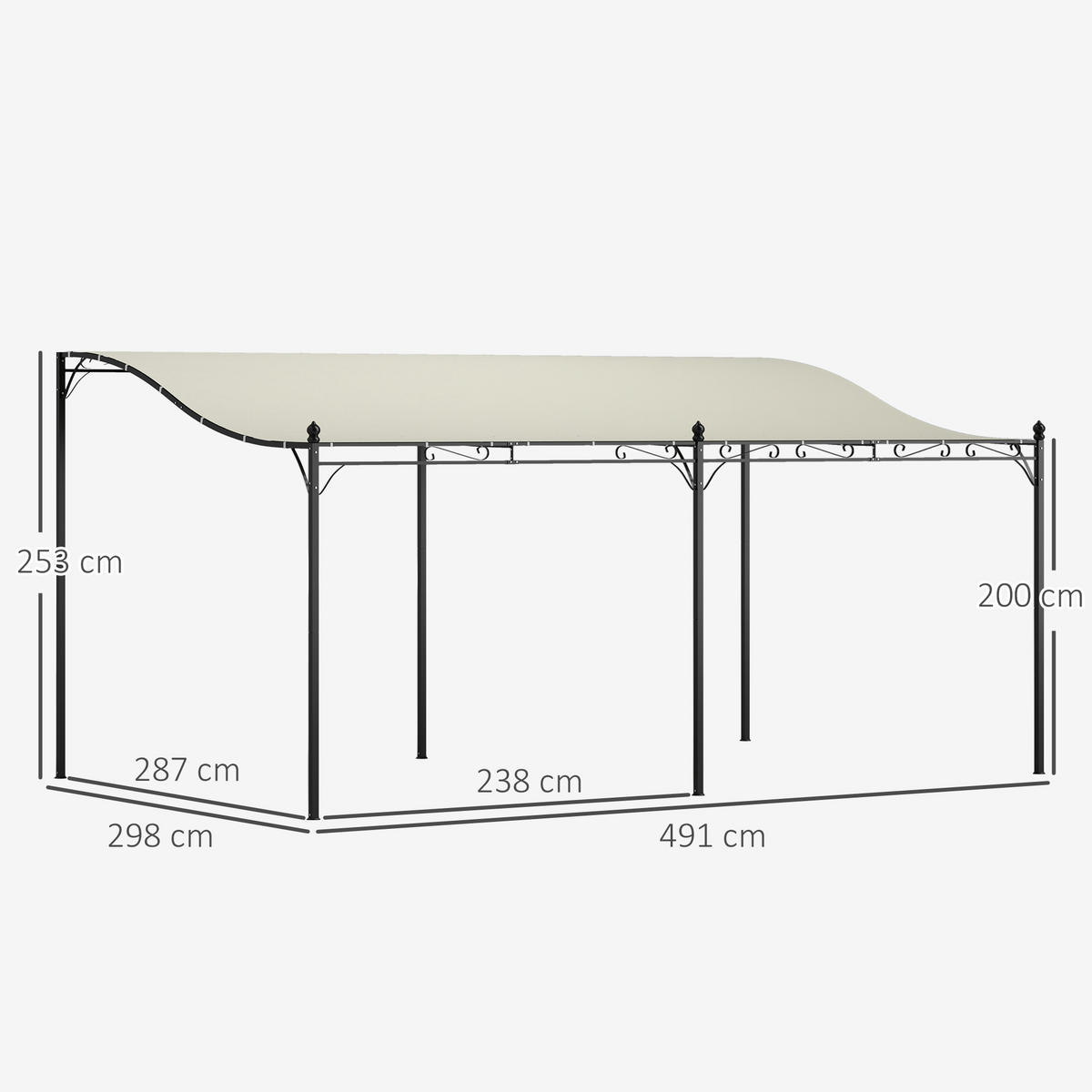 ANBAUPAVILLON Pergola mit Dach - Creme, Metall (298/253/491cm) - Outsunny