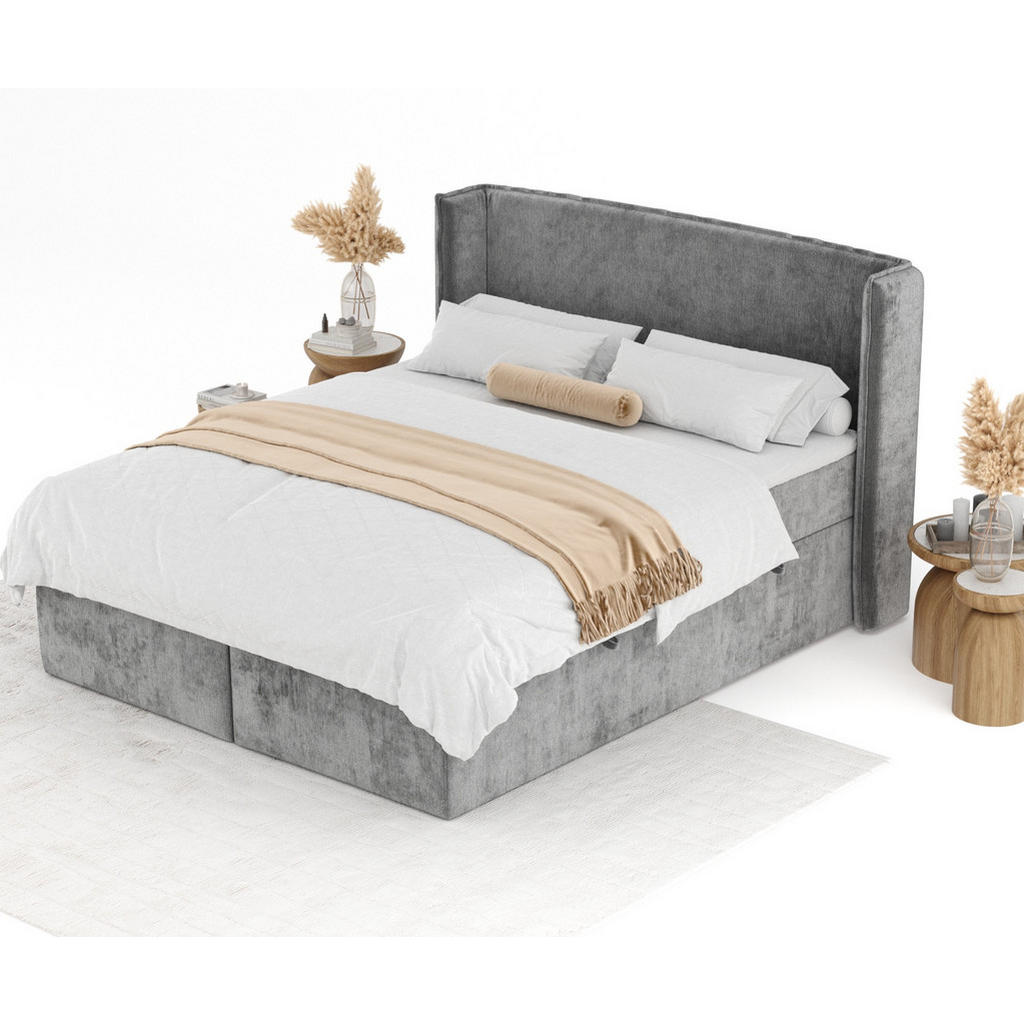 Thumbnail - Maison de Reve Boxbett, Dunkelgrau, Textil, Buche, Kiefer, H3, Höhe ca. 20 cm, 140x200 cm, Oeko-Tex® Standard 100, FSC 1...