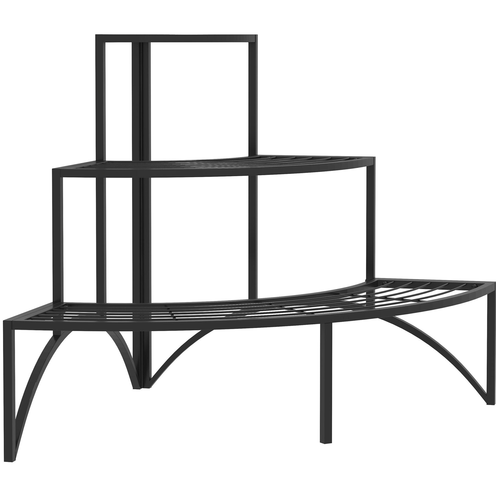 STOJAN na kvety 87/60/60 cm čierny trojúrovňový rohový z kovu - čierna, kov (60/60/87cm) - OKWISH