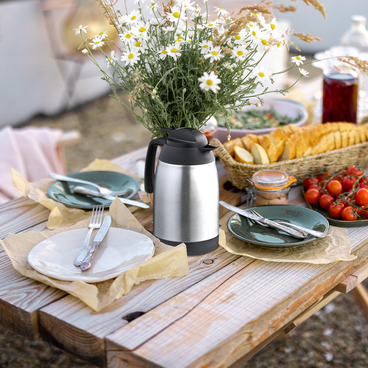 ISOLIERKANNE - Silberfarben, Kunststoff/Metall (1.5L) - Relaxdays