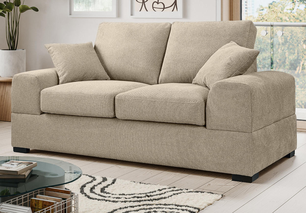 SOFA beige Strukturstoff, Couch 2-Sitzer 182 cm mit Premium Kaltschaum - Beige/Schwarz, Holz/Textil (182/90/93cm) - Inn.Furn