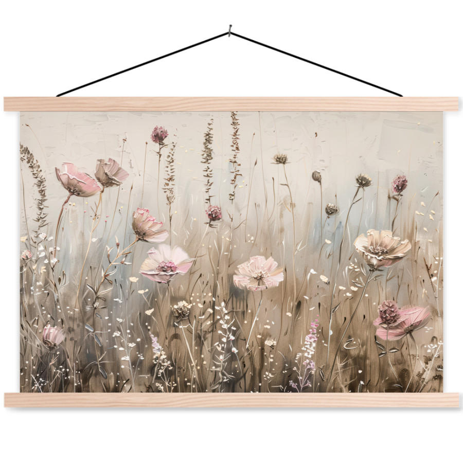 POSTER Blumen - Rosa - Modern - Beige 60x40 cm - Beige, Textil (60/40/0.15cm) - MuchoWow