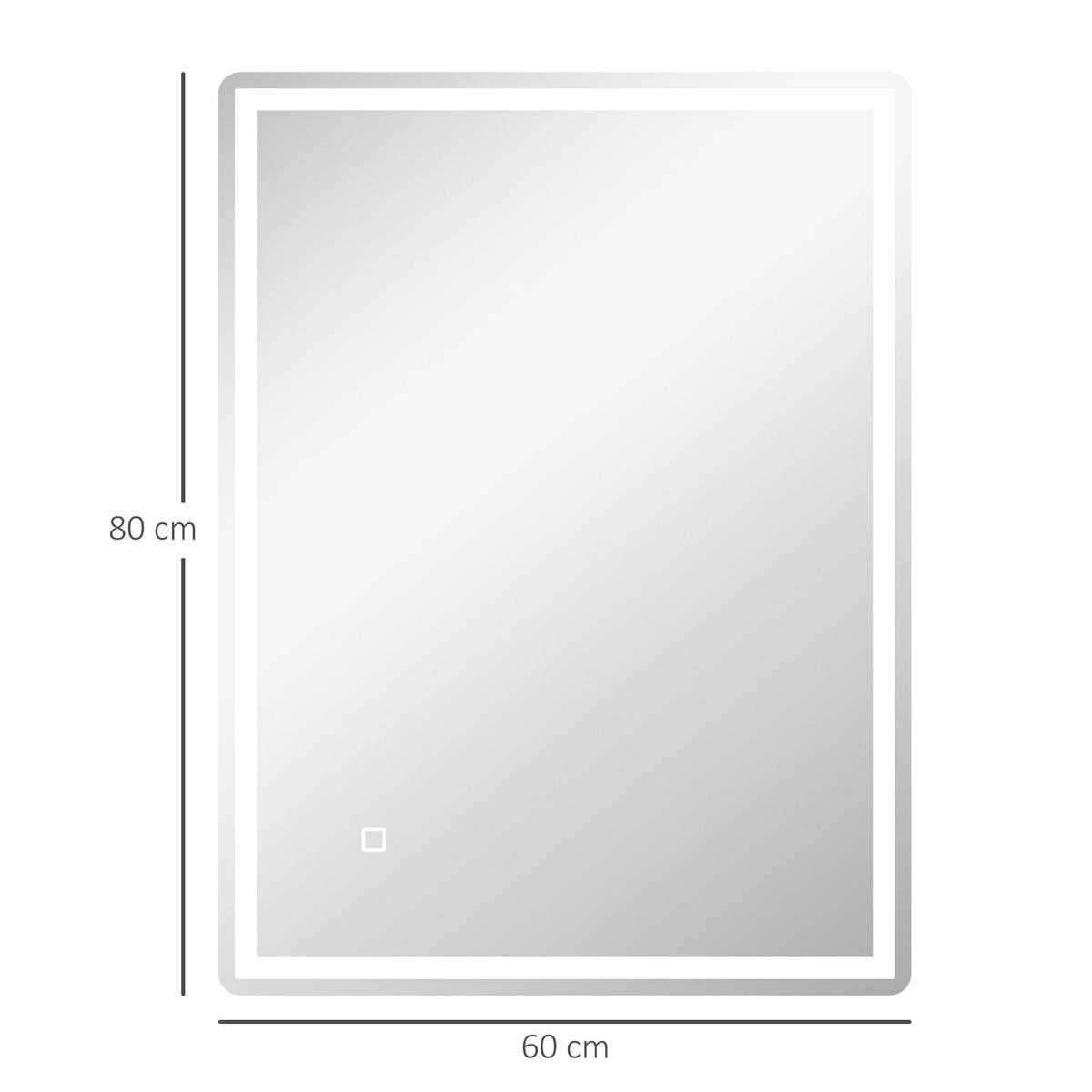 BADSPIEGEL, mit Touchschalter, Memory-Funktion, beschlagfrei, Wasserdicht - Silberfarben, Glas (60/4/80cm) - HOMCOM