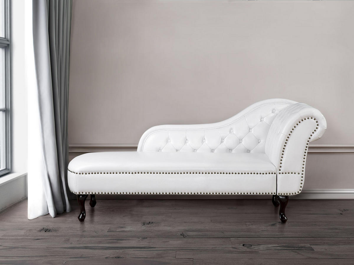 CHAISELONGUE Kunstleder weiß glänzend rechtsseitig Nimes - Schwarz/Weiß, Kunststoff (170/79/61cm) - Beliani
