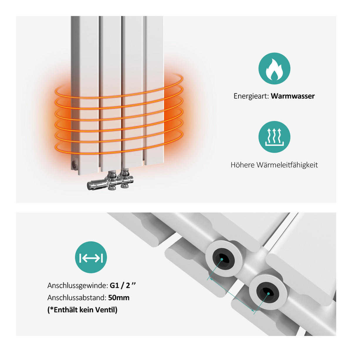 HEIZKÖRPER Flachheizkörper Weiß 90/30/6,3 cm - Weiß, Metall (30/90/6.3cm) - EMKE