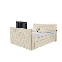 BOXSPRINGBETT 180x200 – motorisierte TV‑Halterung, HR-Lux-Topper, Duo‑Wendematratze H3/H4 - Beige/Creme, Textil (180/200cm) - ed exciting design