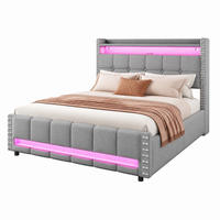 POLSTERBETT mit Stauraum und LED 160x200 cm Leinenstoff Hellgrau - Hellgrau, Metall (160/200cm) - Beauniv