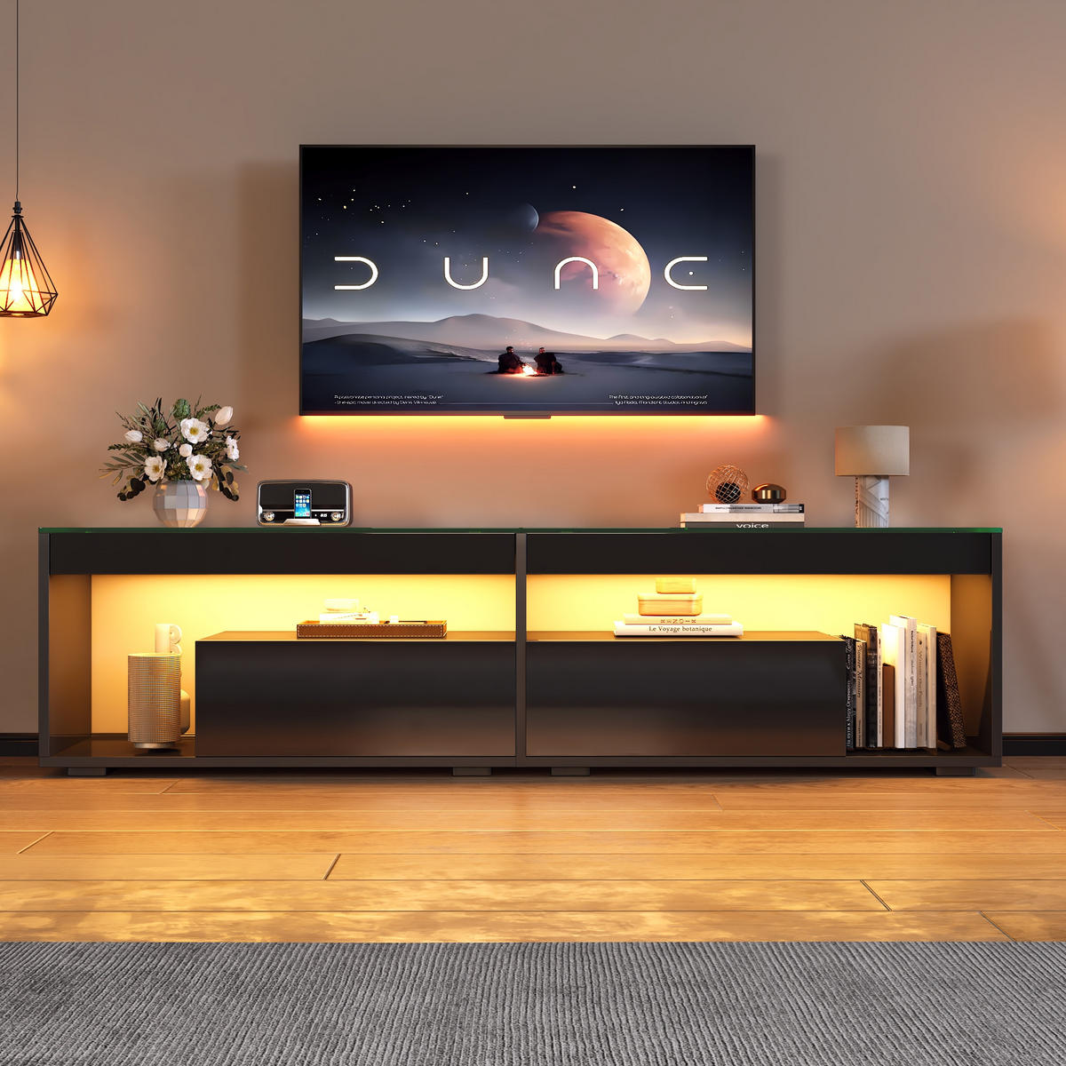 TV-LOWBOARD Hochglanz Schwarz 180/40/46 cm - Schwarz, Holz (180/46/40cm) - PANGIVO