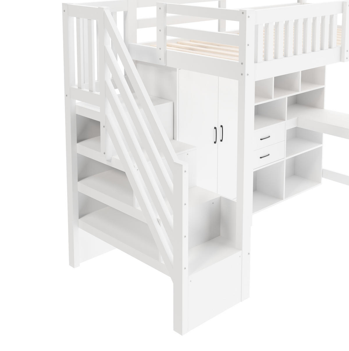 HOCHBETT 90/200 cm Weiß aus Kiefernholz mit Schreibtisch und Stauraum - Weiß, Holz (90/200cm) - OKMYHOME