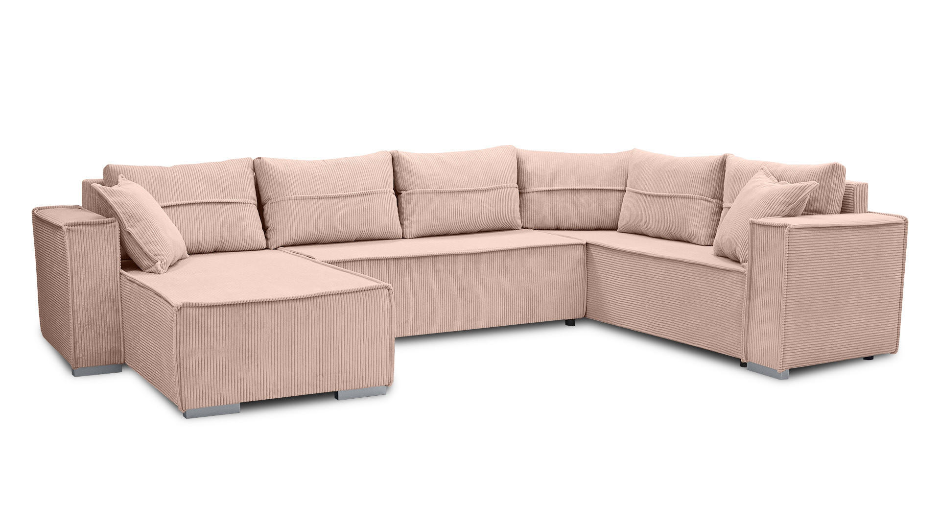 WOHNLANDSCHAFT Lovere U Rosa 314/217/90 cm – mit Schlaffunktion und Bettkasten - Hellrosa/Silberfarben, Textil/Metall (314/90/217cm) - AX Living