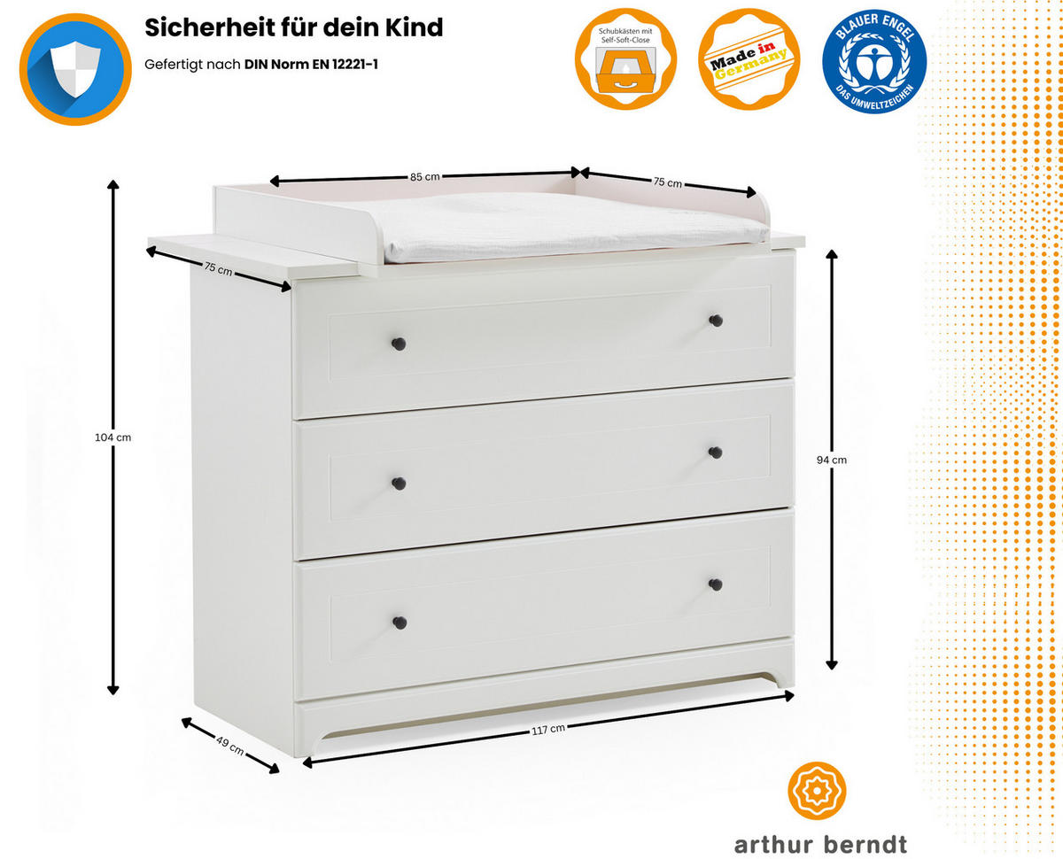 BABYZIMMER SET Thilo 2-tlg. Wickelkommode Babybett - Schwarz/Weiß, Holzwerkstoff/Metall (1/1/1cm) - arthur berndt