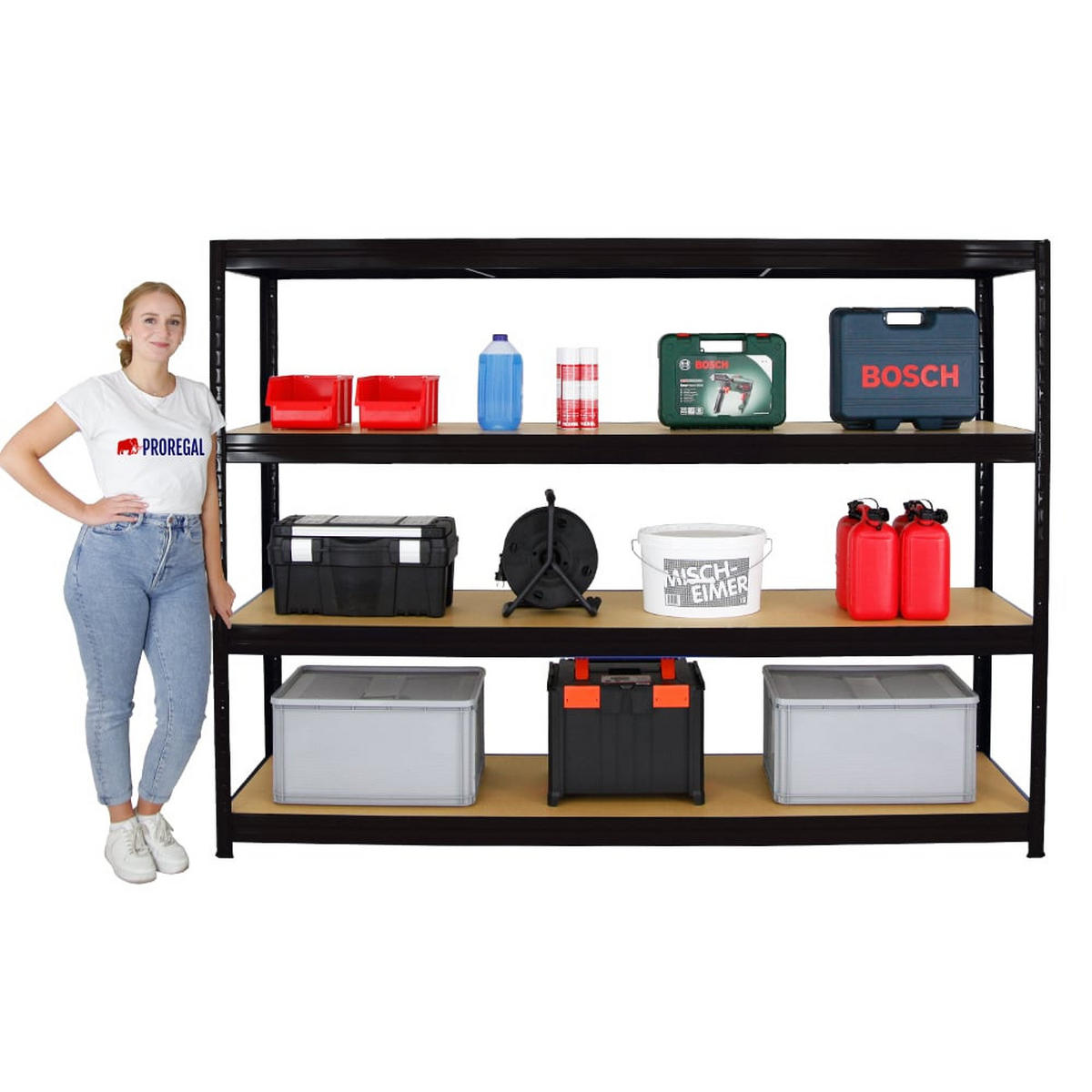 SCHWERLASTREGAL Dino 2er-Set 180x240x60cm Fachlast 450kg Schwarz - Schwarz, Metall (480/180/60cm) - PROREGAL