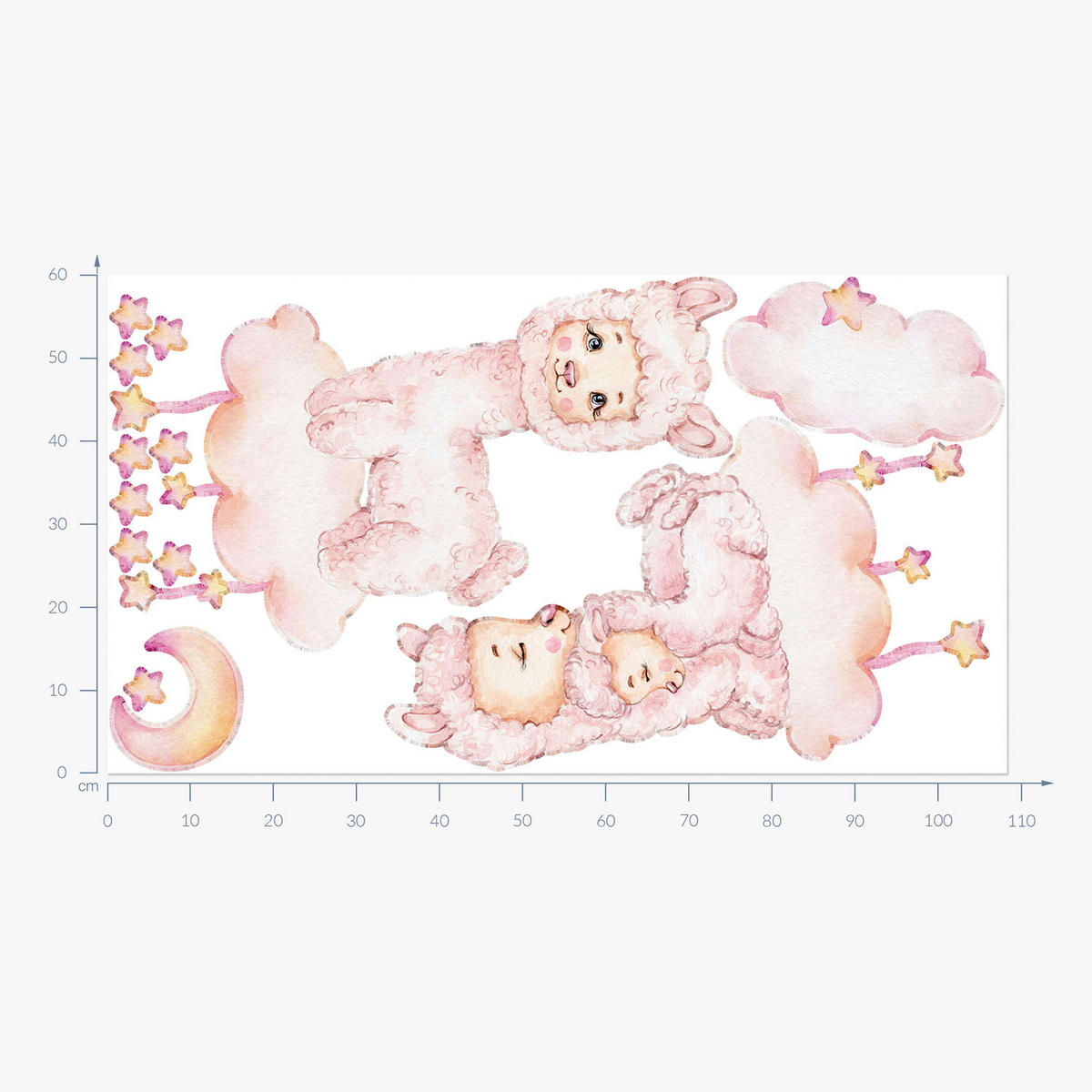 WANDAUFKLEBER 60x108cm - Pastellfarbene Schafe - Multicolor, Kunststoff (60/108/0.1cm) - Wallfluent