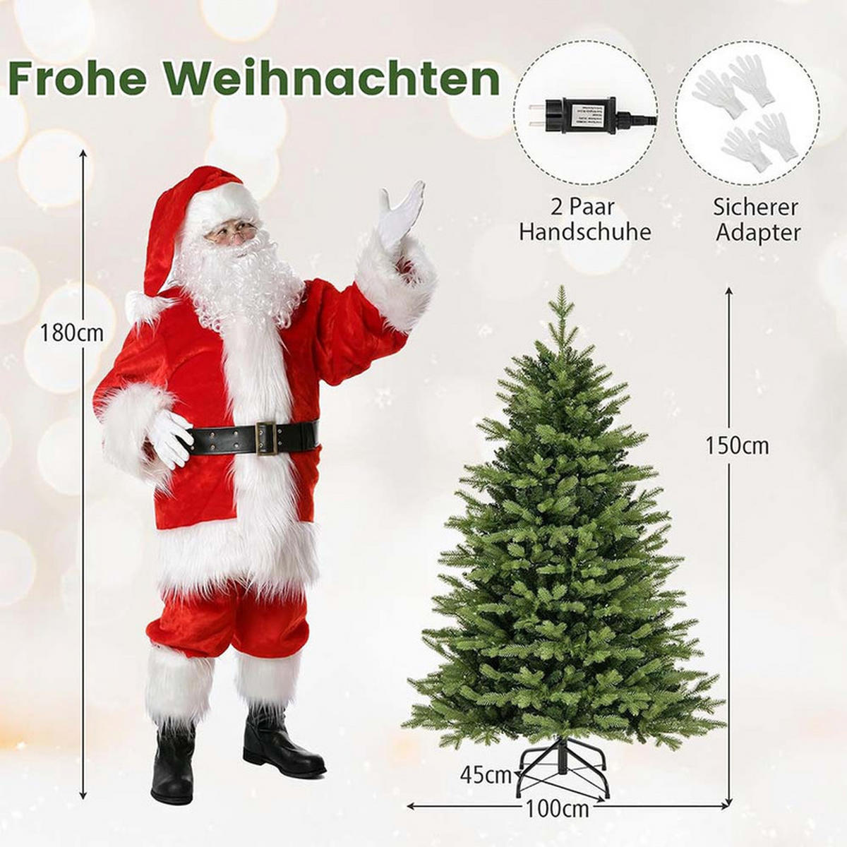 WEIHNACHTSBAUM mit 11 Lichtmodi 150cm Grün - Grün, Metall (150cm) - COSTWAY