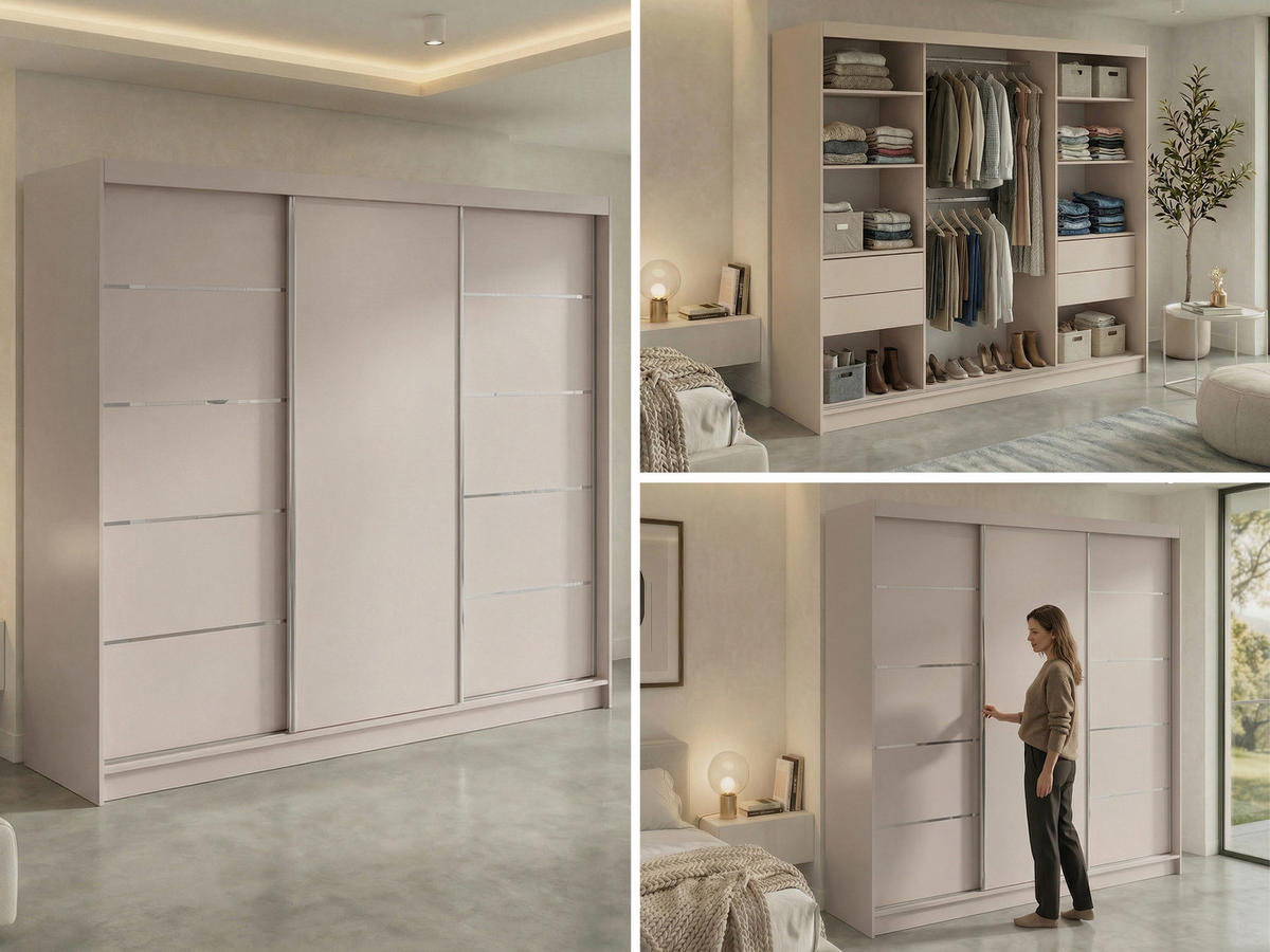 SCHWEBETÜRENSCHRANK mit Schubladen 240 - MACEDONIA - Kaschmir - Kaschmir/Alufarben, Holzwerkstoff/Metall (240/216/61cm) - MKS