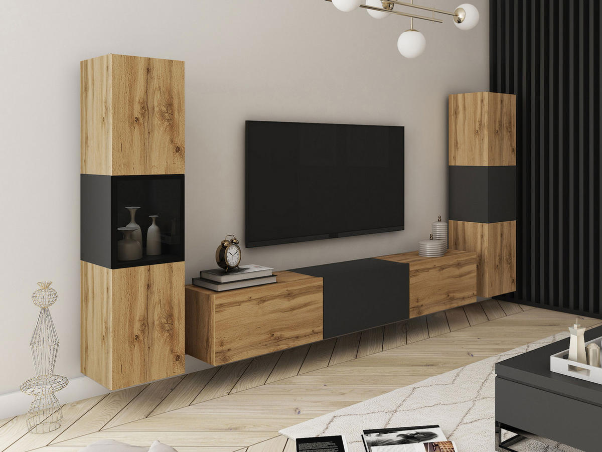 WOHNWAND Berlin III - Eiche Wotan/Alufarben, Holzwerkstoff/Kunststoff (180/30/33cm) - MIRJAN24