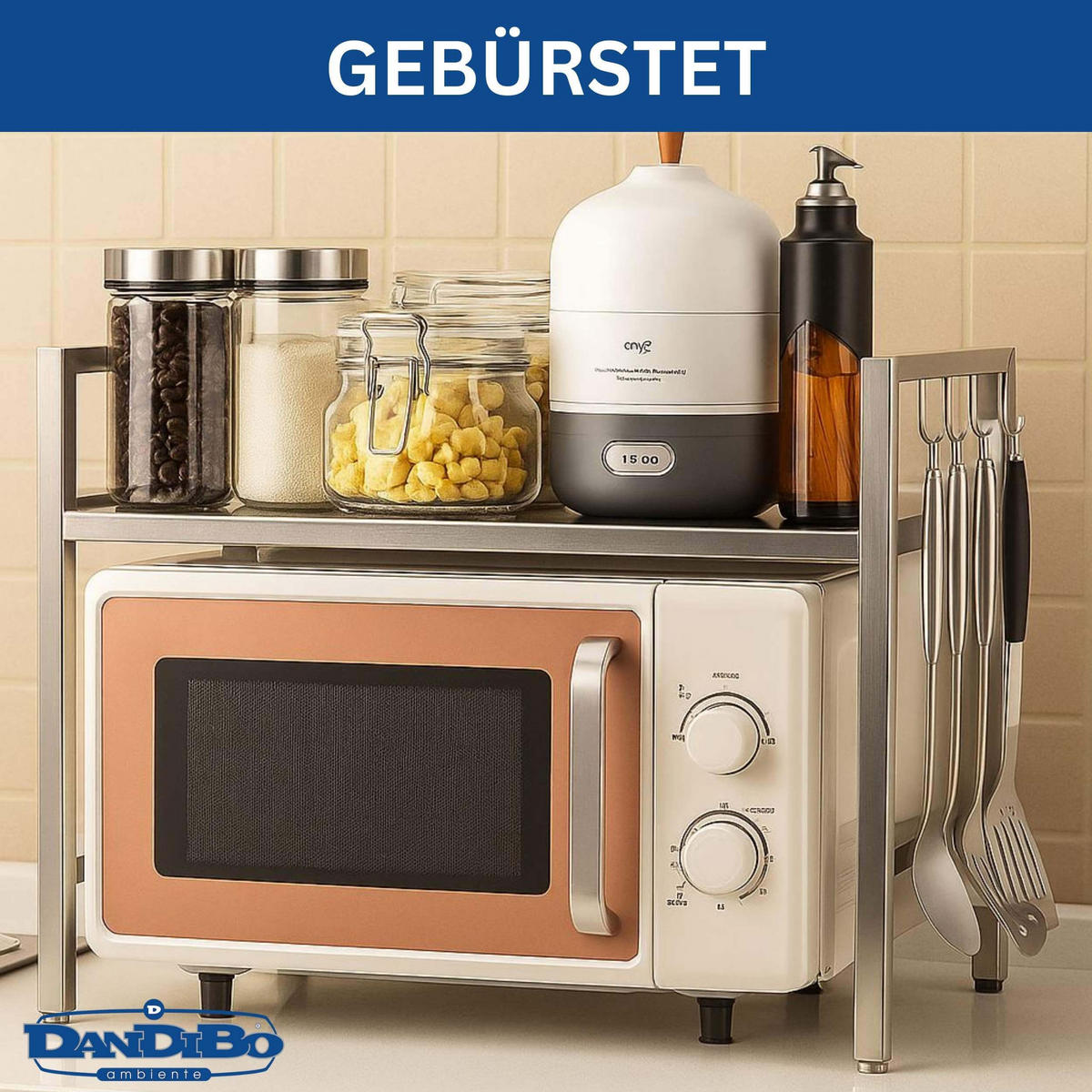 MIKROWELLENREGAL Edelstahl 2 Stufig 40-64 cm - Silberfarben, Metall (64/46/36cm) - DanDiBo