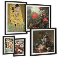 BILDER SET 5er Set - 50x50 cm & 20x30 cm & 40x60 cm Schwarzer Rahmen - Blumen des Baumes (Gemälde von Klimt) - Schwarz, Kunststoff (40/60cm) - TULUP