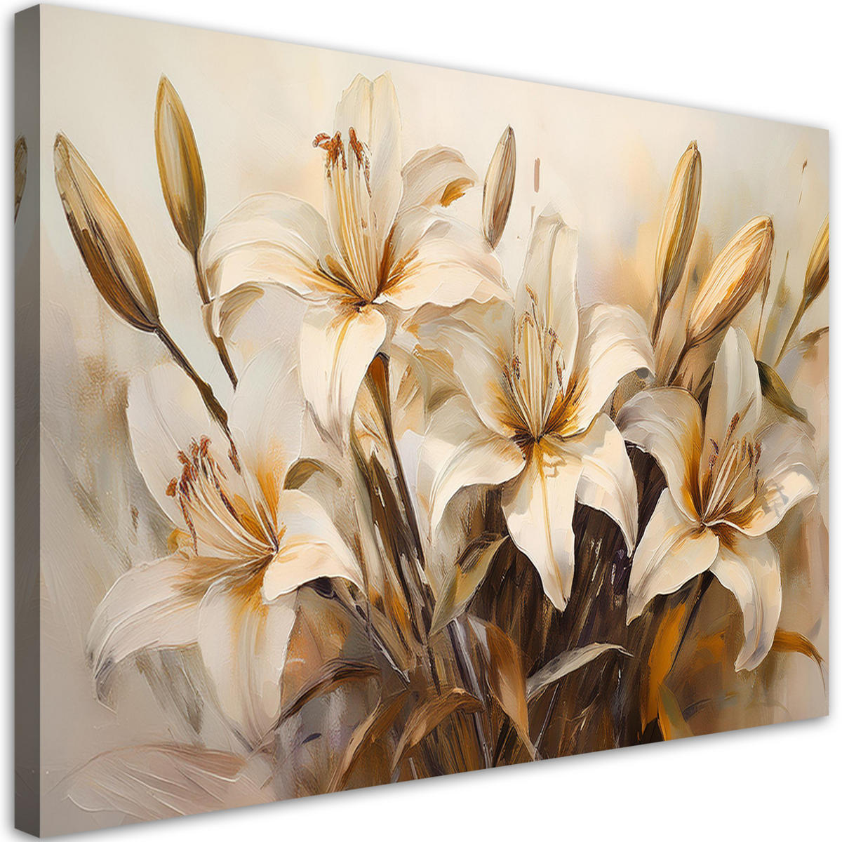 WANDBILD lilienblüten in beige im boho stil - Beige, Textil (60/40cm) - Feeby