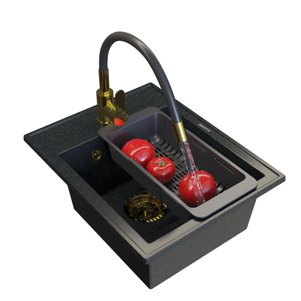 GRANITSPÜLE Nero mit Batterie und Siphon - Goldfarben/Schwarz, Kunststoff/Stein (50/20/40cm) - Granitan