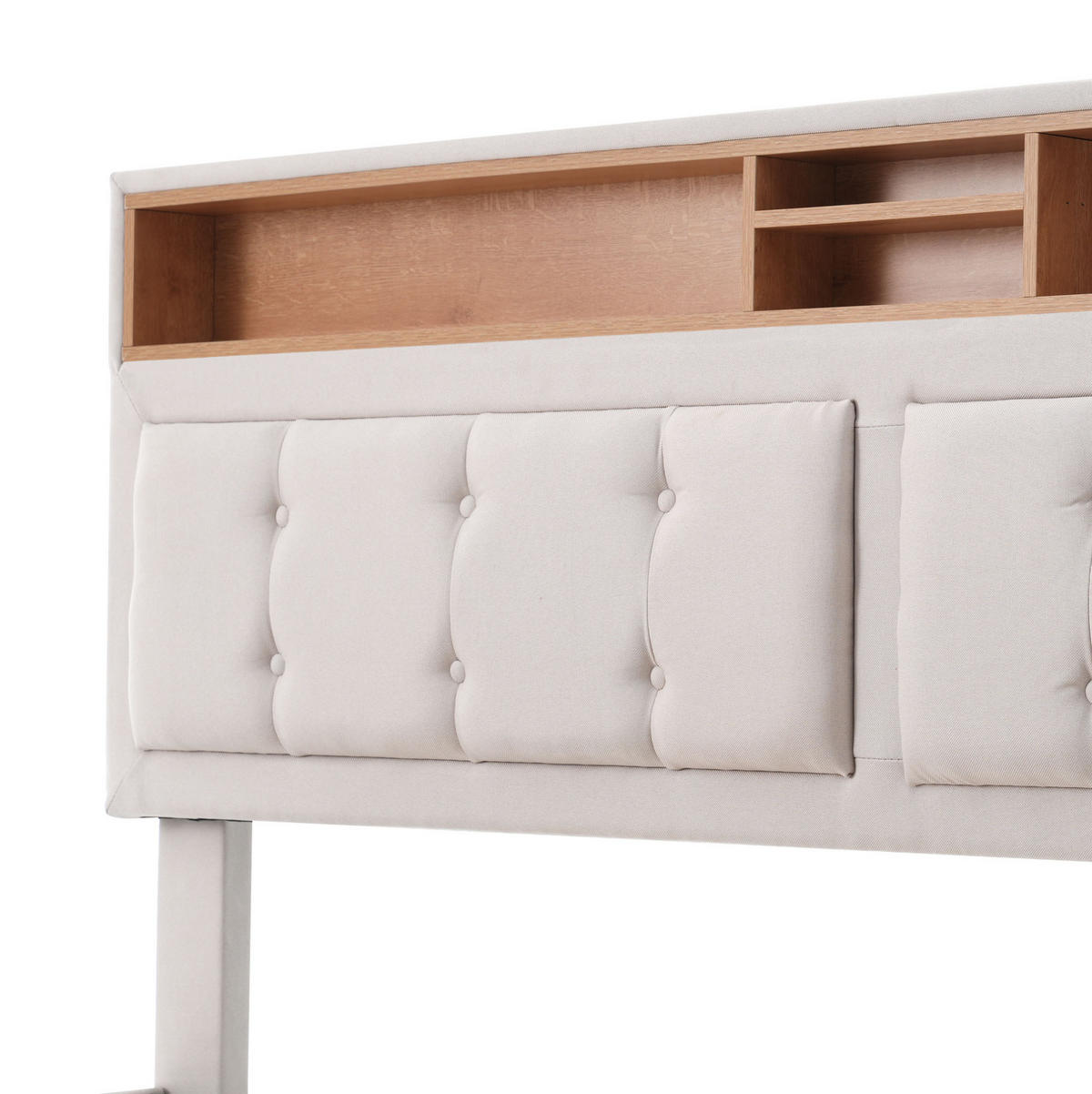 BETT mit Stauraum & USB/Type-C 140x200 cm Leinen Beige - Beige, Metall (140/200cm) - Meubliv