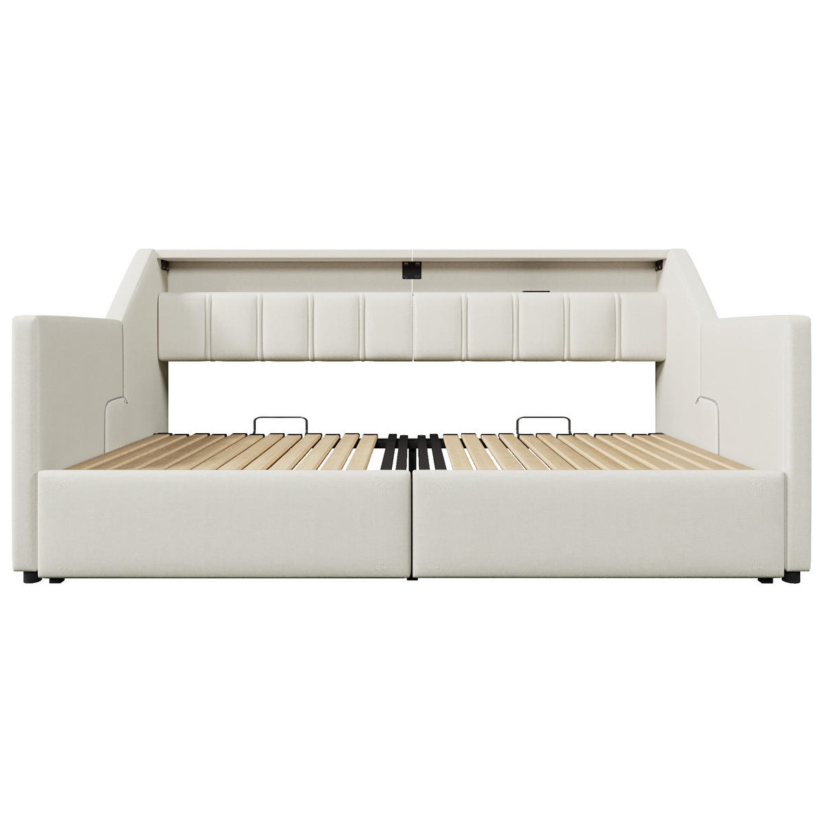 SCHLAFSOFA 90/200 cm & 180/200 cm in Beige Leinen mit 2 Schubladen, LED und USB - Beige, Holzwerkstoff/Textil (90/200cm) - WISHDOR