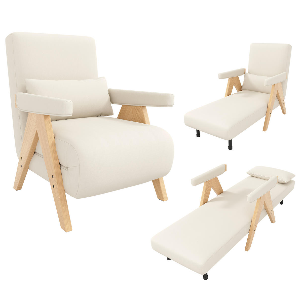 RELAXSESSEL 64/60/87 cm Beige mit Schlaffunktion - Beige, Textil (64/87/60cm) - Oxeza