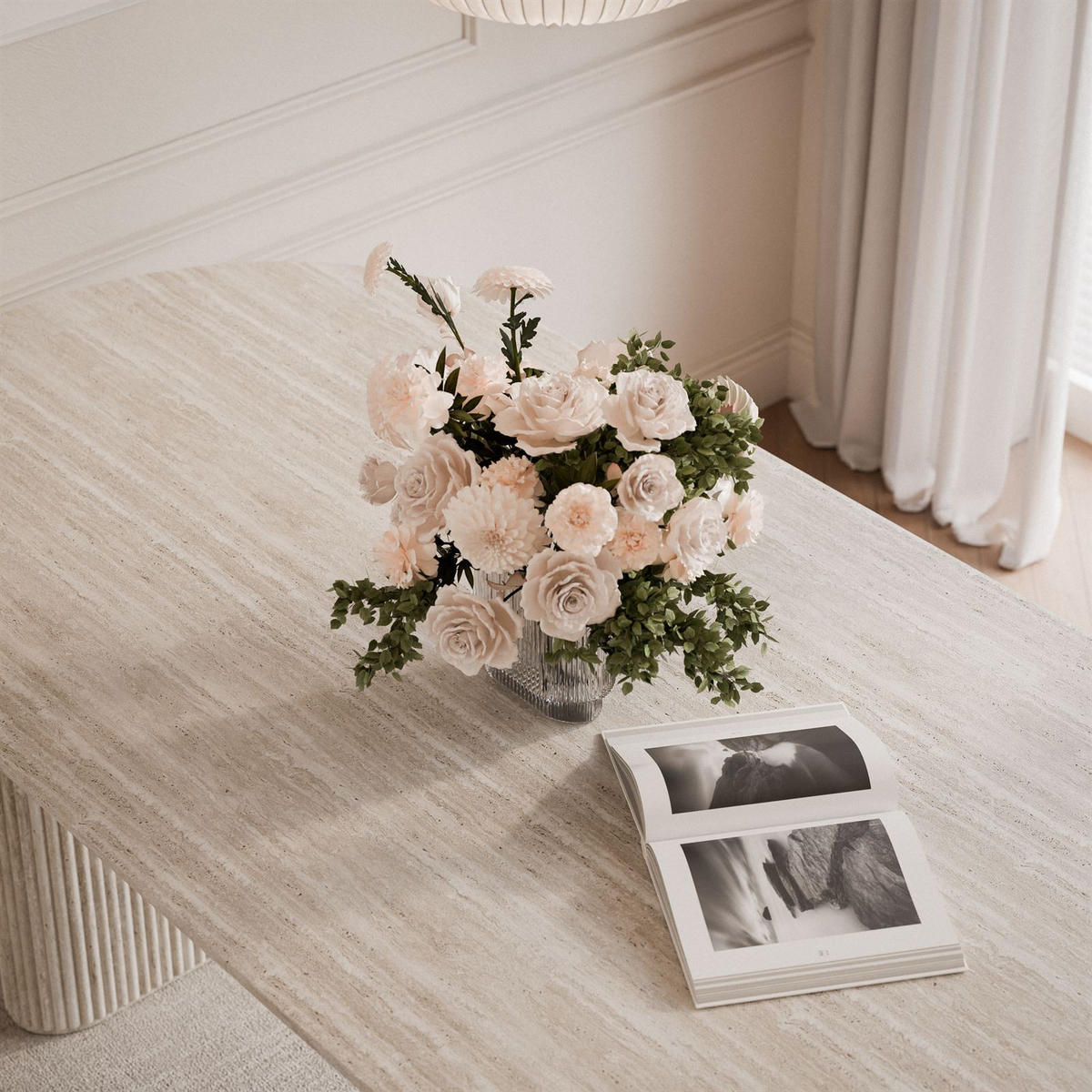 ESSTISCH OVI mit geriffelter Tischbasis Sandstein - Beige, Holzwerkstoff (90/180/75cm) - Lookway