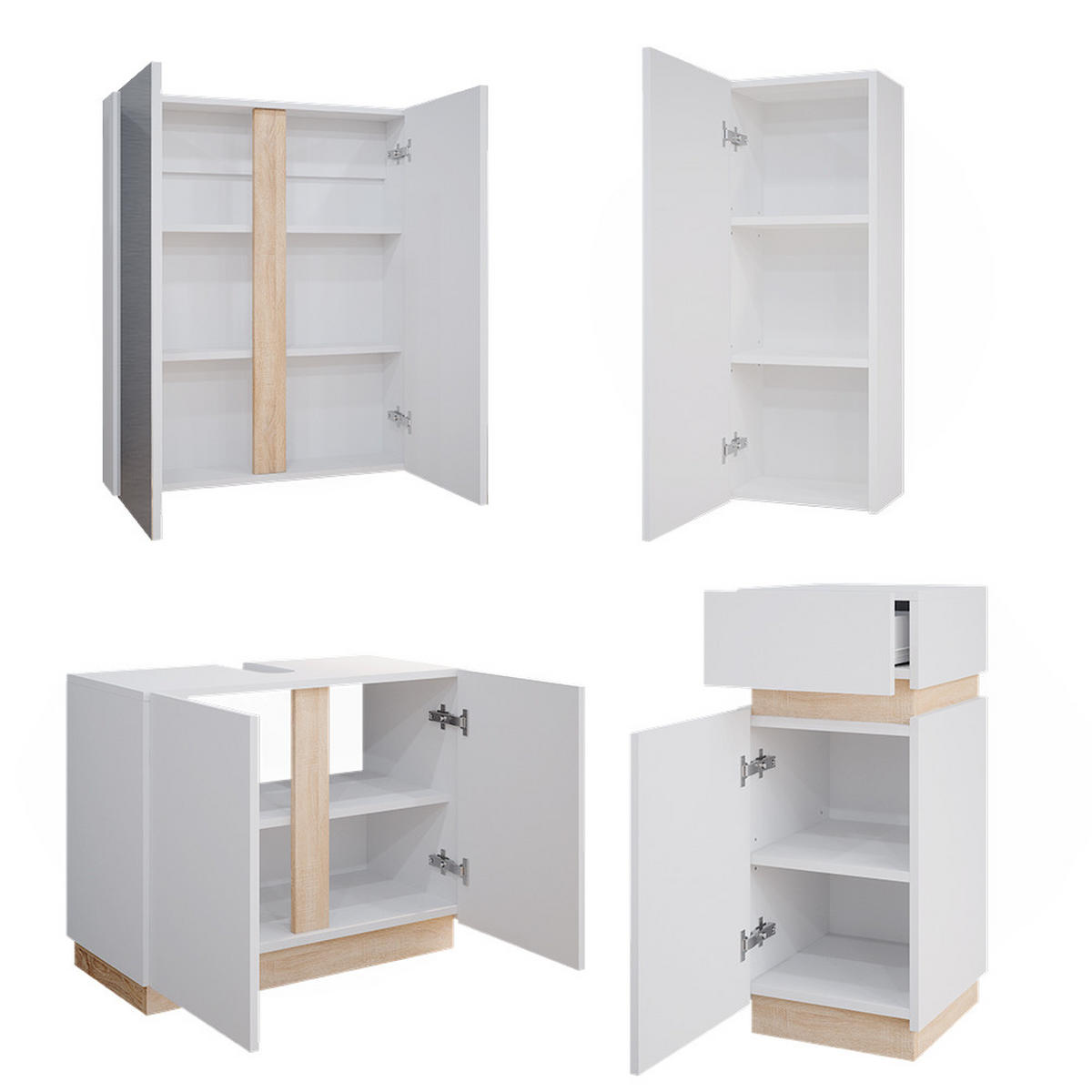 BADMÖBEL-SET Gloria Weiß 4 Teile - Weiß/Sonoma Eiche, Holzwerkstoff (70/55/34cm) - Vicco