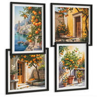 BILDER SET 4er Set - 50x50 cm & 40x60 cm Schwarzer Rahmen - Gemalte Zitruslandschaften - Schwarz, Kunststoff (50/50cm) - TULUP