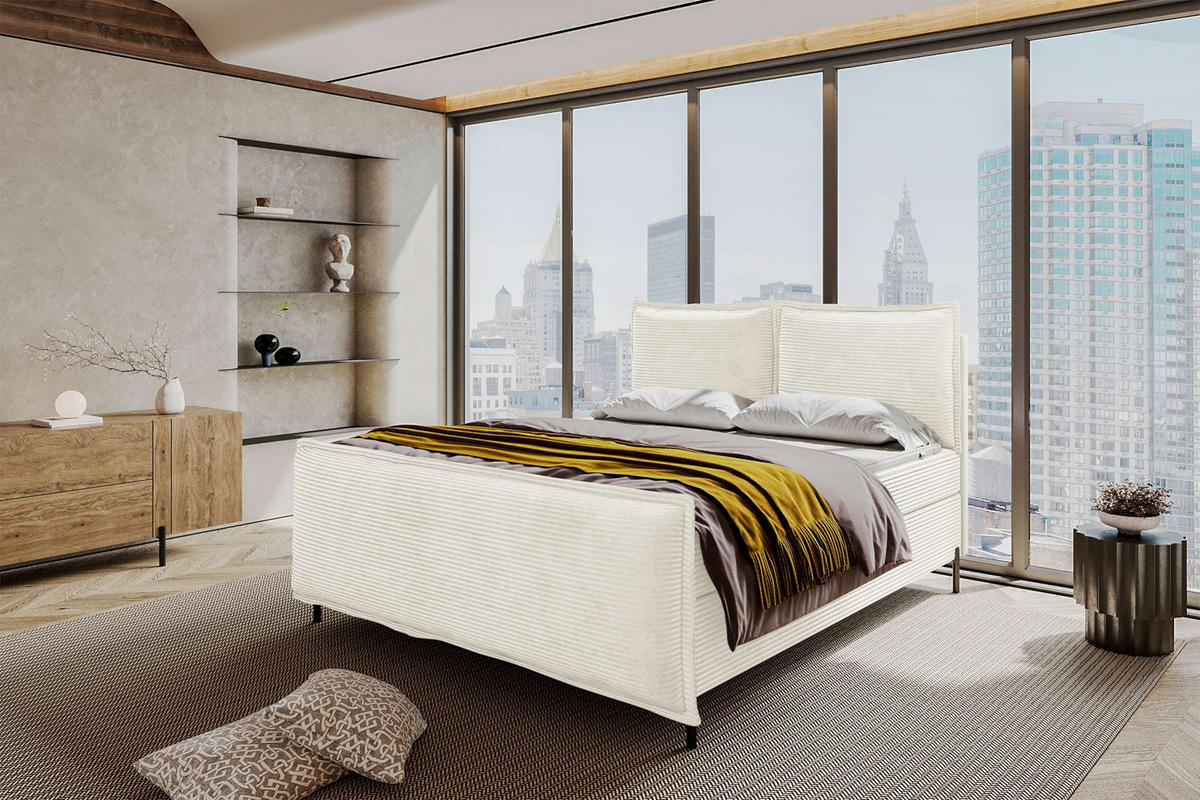 BOXSPRINGBETT VERO PLUS Cordstoff Creme 140/200 cm - Creme/Schwarz, Holzwerkstoff/Textil (140/200cm) - 99rooms