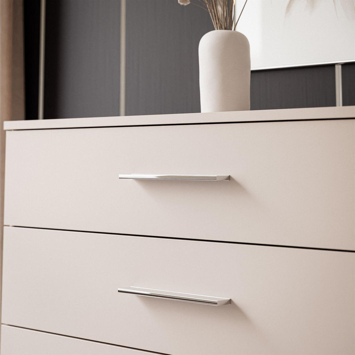 KOMMODE LINA KASCHMIR II 1D4S mit LED-Beleuchtung Griffe Silberchrom - Kaschmir/Silberfarben, Holzwerkstoff (138/84/40cm) - Lookway