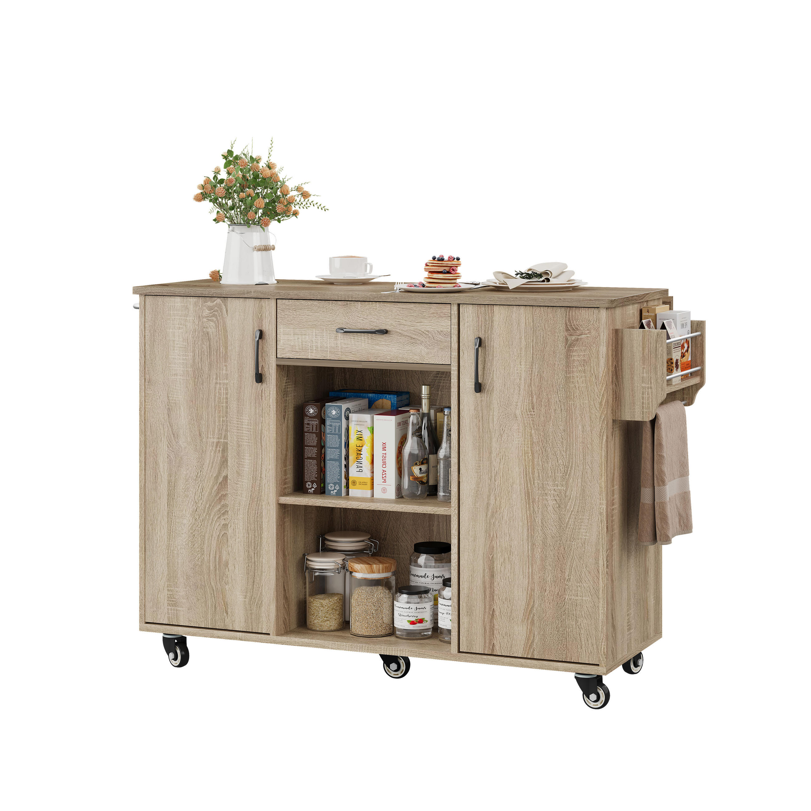 KÜCHENINSEL Eichefarben 120/67.5/92.8 cm - Naturfarben, Holzwerkstoff (136.5/92.8/67.5cm) - PANGIVO