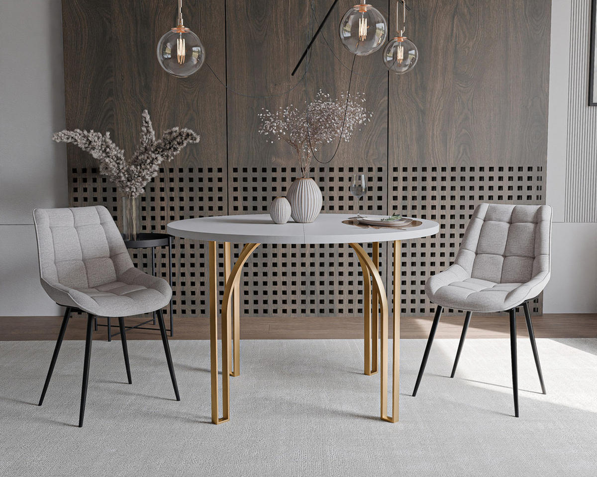 AUSZIEHTISCH ASTRO 120/76 cm, Gold / Weiß - Weiß, Holzwerkstoff/Metall (120/120/76cm) - Idohome