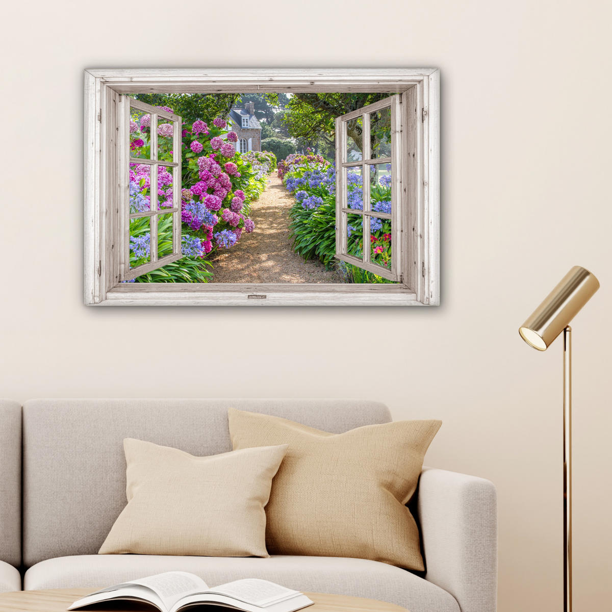 LEINWANDBILD Hortensie - Durchsichtig - Blumen - Sommer - Lila - Weg Wanddeko 90x60 cm - Lila, Textil (90/60cm) - MuchoWow