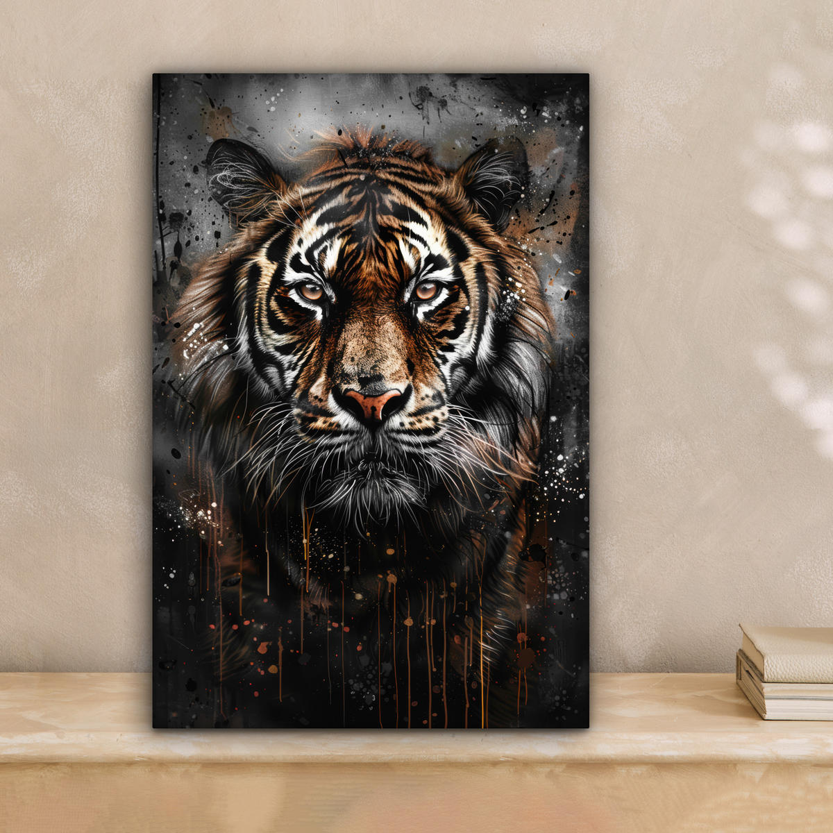 LEINWANDBILD Tiger - Tiere - Porträt - Luxus - Schwarz 20x30 cm - Anthrazit, Textil (20/30cm) - MuchoWow