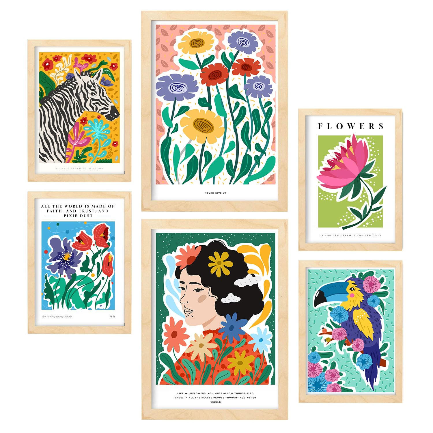 POSTER Set Mit 6 Wilders Zusammenfassung A3 & A4 Rahmen Aus Hellem Holz - Beige, Papier (29/3cm) - Nacnic