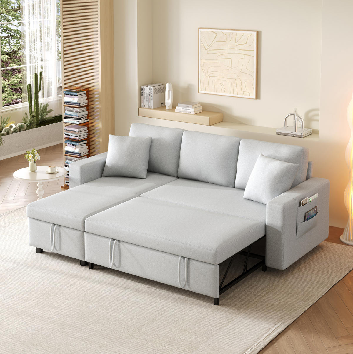 ECKSOFA L-Form mit Chaiselongue & Stauraum grau Leinen 219,5/142,5/83 cm - Grau, Textil (219.5/142.5cm) - OKWISH