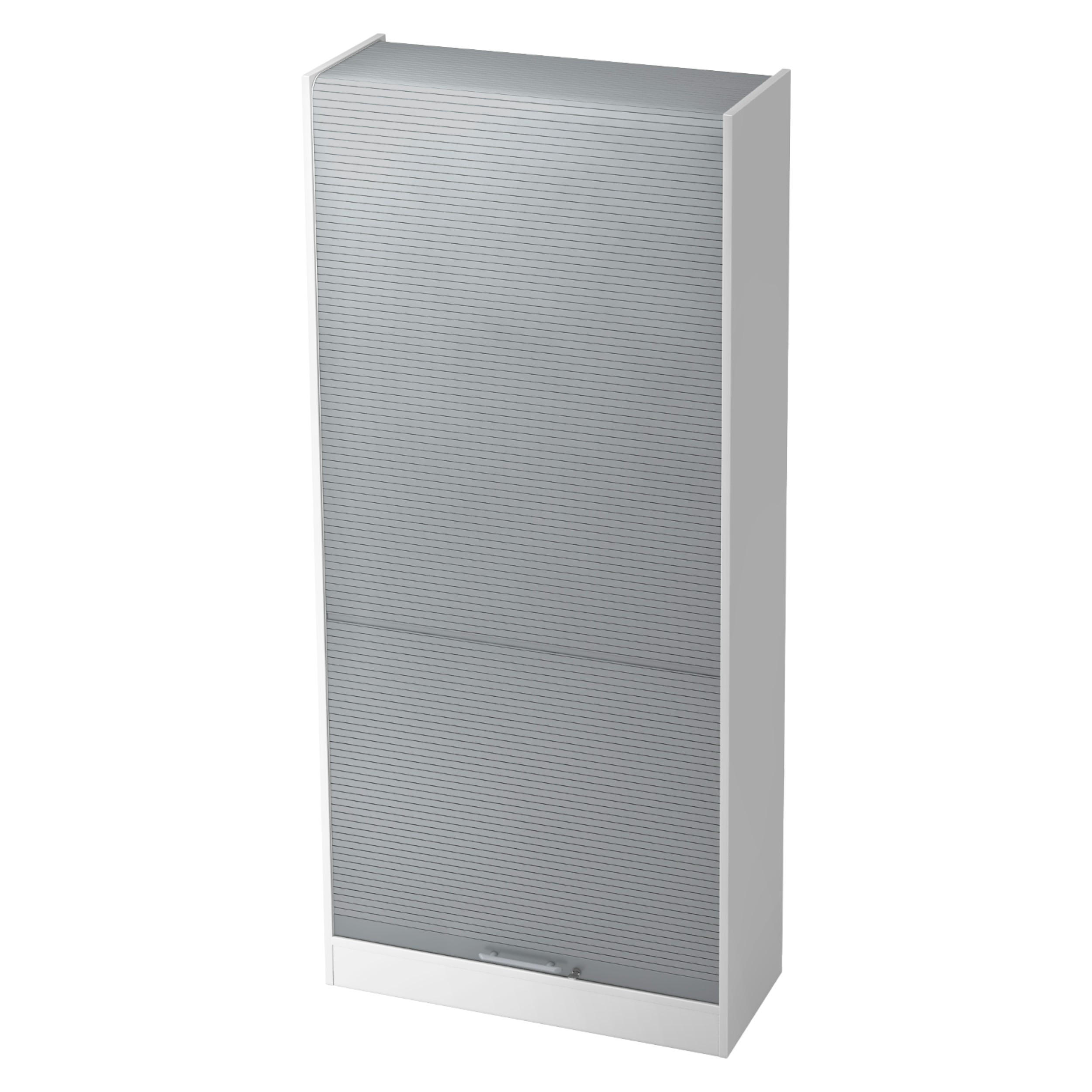 ROLLLADENSCHRANK - 5 Ordnerhöhen 40/90/200,4 cm in Weiß/Silberfarben Relinggriff (Kunststoff) - Silberfarben/Weiß, Holzwerkstoff (90/200.4/40cm) - bümö