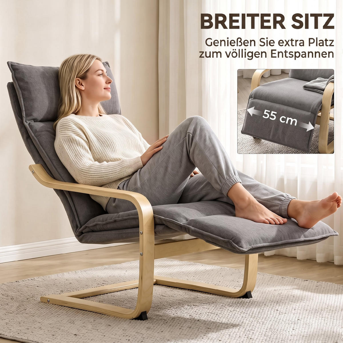 SESSEL Polyester Dunkelgrau - Dunkelgrau/Schwarz, Birkenholz/Holzwerkstoff (67/105/90cm) - HOMCOM