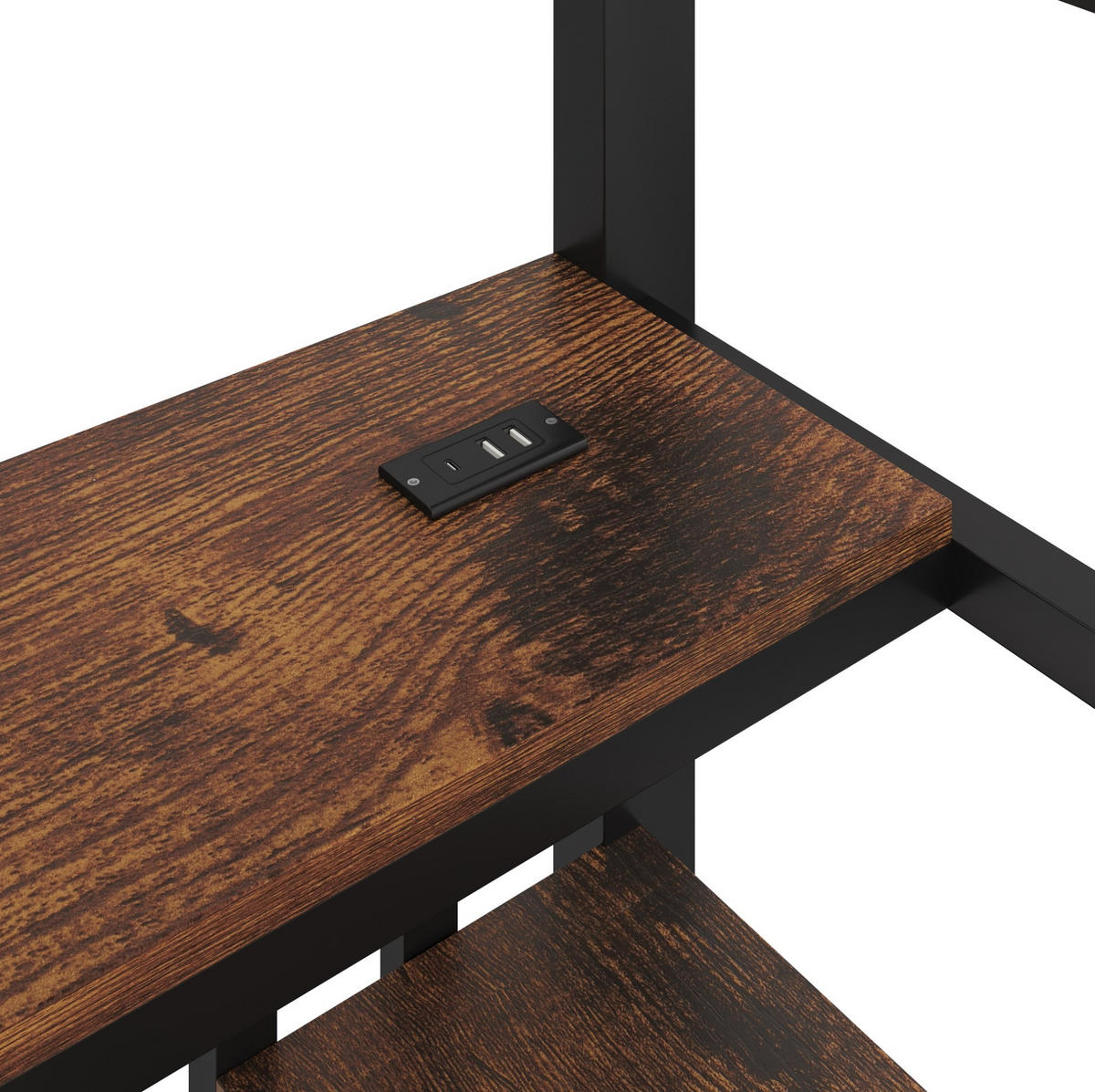 HOCHBETT 90/200 cm, Schwarz mit Schreibtisch, LED-Lichtleiste - Schwarz, Metall (90/200cm) - MIVRAY