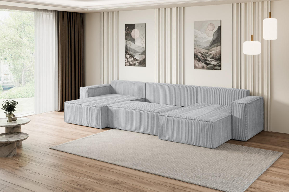 WOHNLANDSCHAFT mit Schlaffunktion und Bettkasten CELTIC-XLU - 377x143x83 cm Grau Cord - Schwarz/Grau, Holzwerkstoff/Kunststoff (377/83/143cm) - ALTDECOR