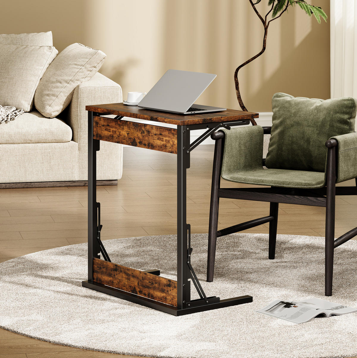 BEISTELLTISCH 60/71/37 cm Braun aus MDF und Metall faltbar - Braun, Holzwerkstoff (60/37/71cm) - OKMYHOME
