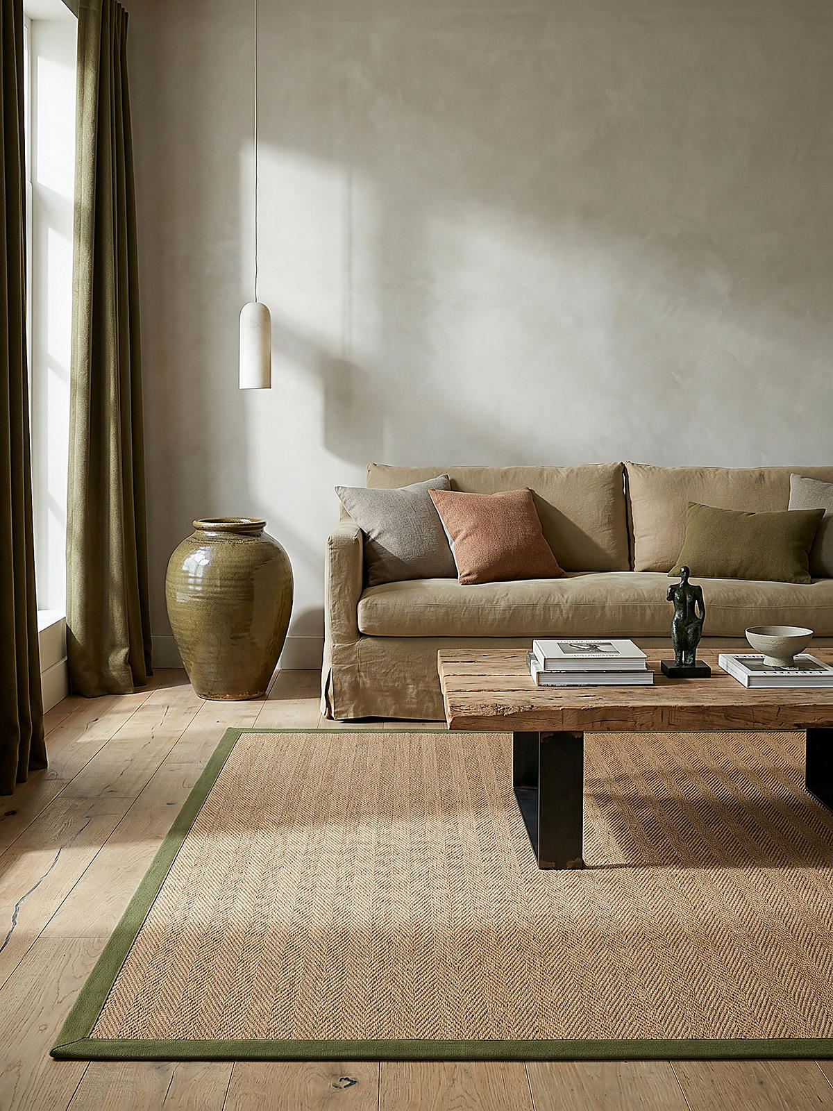 JUTETEPPICH TRENT, geometrisch, Braun-Grün, 200 x 290 cm - Naturfarben/Grün, Textil (200/290cm) - KADIMA DESIGN