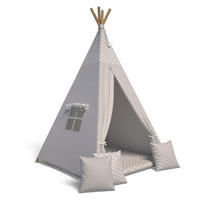 TIPI-ZELT 105 x 105 x 140 cm Zickzack grau mit weichen Kissen | Spielzelt für Kinderzimmer Indoor - Grau, Textil (105/105cm) - Best for Kids