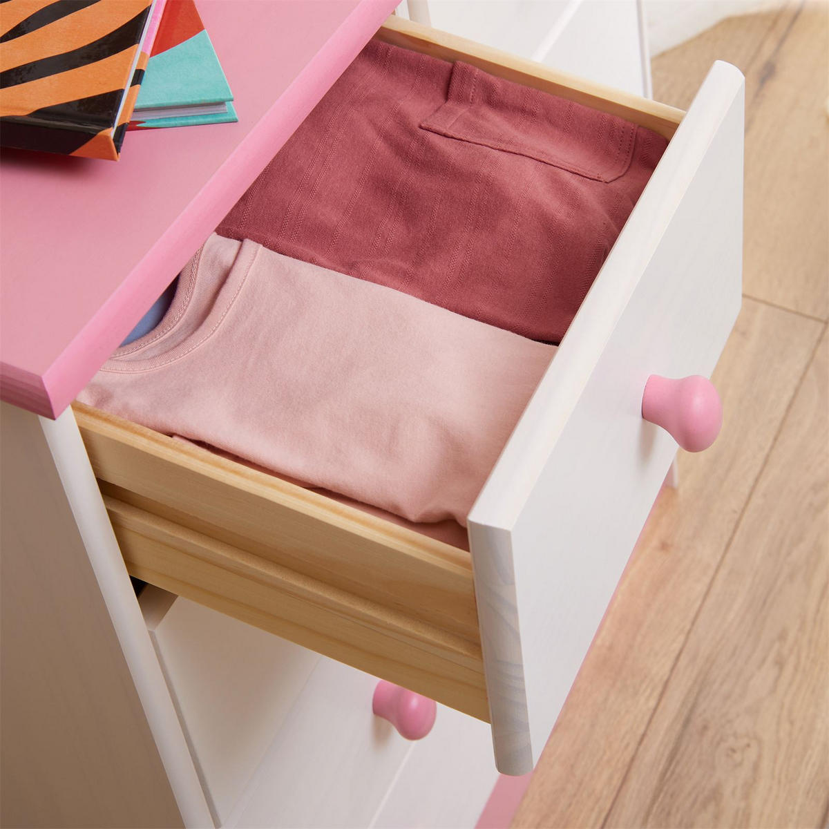 KOMMODE RONDO - Weiß/Rosa, Holz (79/74/35cm) - IDIMEX