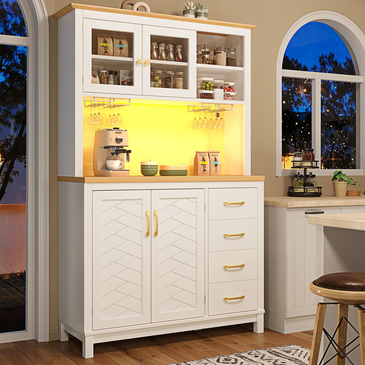 BUFFETSCHRANK 105,5/40/180 cm weiß aus MDF mit LED-Leiste - Weiß, Holzwerkstoff (105.5/180/40cm) - OKWISH