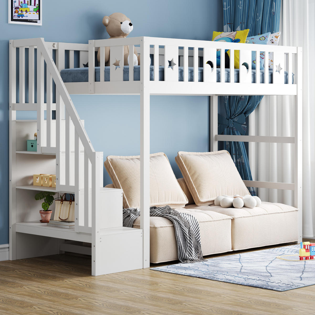 HOCHBETT 90/200 cm aus Massivholz mit Treppe, Weiß - Weiß, Holz (90/200cm) - OKMYHOME