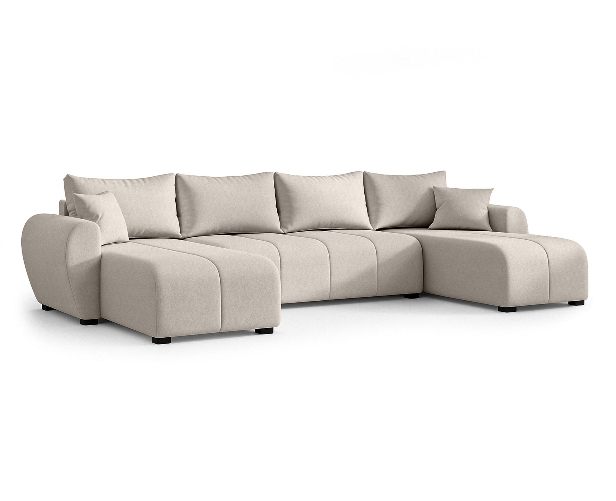 WOHNLANDSCHAFT Malatya U Form Beige 311/145/82 cm mit Schlaffunktion - Beige/Schwarz, Kunststoff/Textil (311/82/145cm) - AX Living