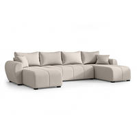 WOHNLANDSCHAFT Malatya U Form Beige 311/145/82 cm mit Schlaffunktion - Beige/Schwarz, Kunststoff/Textil (311/82/145cm) - AX Living